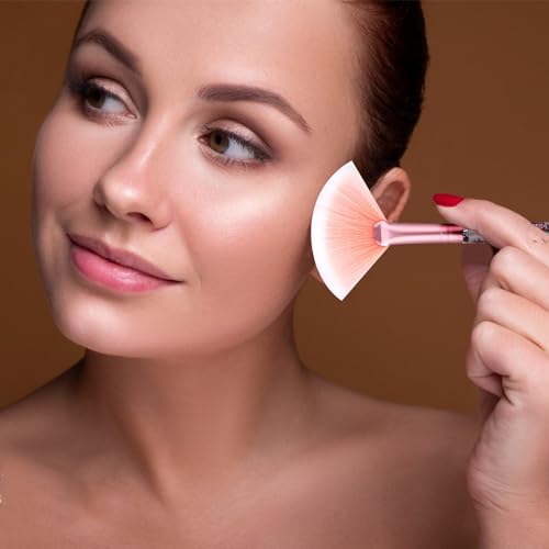 7 PCS Makeup Brushes, Crystal Sparkles Cute Fan Blush Foundation Powder Lip Highlight Eye Shadow Eyebrow Concealers Brush Set with Sequins Handle Professional Make up Blending Brush Pack for Girls