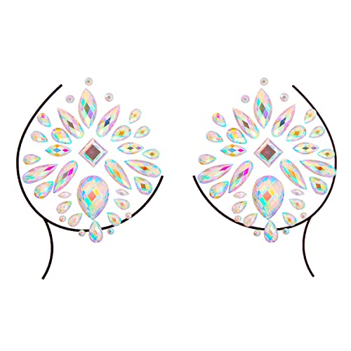Temporary Tattoo Stickers Jewels Rhinestone Festival Accessories DIY Self Adhesive Crystal Body Jewelry Stickers Makeup Stick Gems Glitter Flower Chest Stickers For Women and Girls 3Pcs