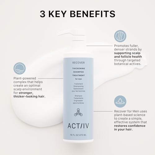 ACTIIV Recover Thickening Shampoo Treatment For Men | Supports the Appearance of Fuller, Healthier-Looking Hair, Supports Scalp Health, Plant-Based, Color-Safe, Vegan,All Hair Types
