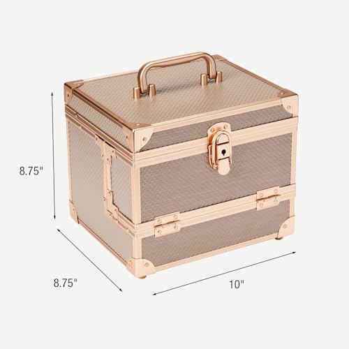 Conair 100-Piece Beauty Cosmetic Expandable Shelves Professional Makeup Train case Organizer, Bronze, 1 Count (Pack of 1)