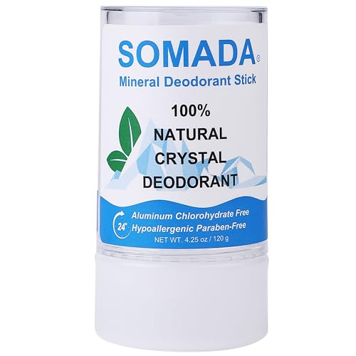 SOMADA Crystal Deodorant Stick for Women and Men, 4.25 oz/120g - Unscented 100% Natural Alum Salt Stone Rock, Stocking Stuffer Holiday Gift