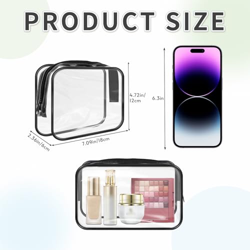 16 Pieces Clear Makeup Bags Bulk, TSA Approved Toiletry Bags Travel Pouch, Waterproof PVC Plastic Small Clear Cosmetic Bags with Zipper for Organizing (Black Border)