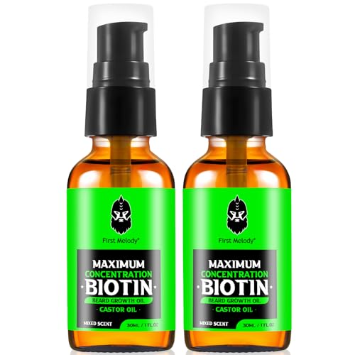Beard Oil,Maximun Thickening Biotin, with Castor Oil and Argan & Jojoba Oils, Promotes Beard Growth, Styles, Strengthens & Softens Beards & Mustaches,1 Ounce*2£¨2 Pack£©