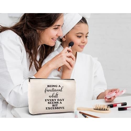 kdqua Funny Adult Humor Gifts for Women Makeup Bag, Being a Functional Adult Everyday Seems a Bit Excessive Linen Cosmetic Bag Zipper Pouch Travel Toiletry Bag, Gifts for Women Girls Sister Sisters