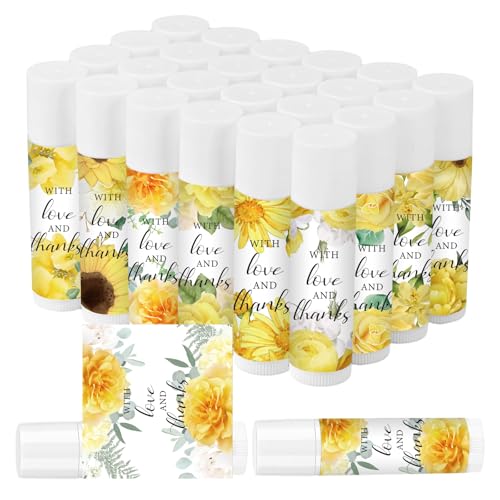 50 Pcs Wedding Lip Balm Bulk Vintage Greenery Lip Balm Moisturizing and Nourishing Lip Care Guests Lip Care Gift for Wedding Bridal Shower Baby Shower Party Favors (Yellow Flower)