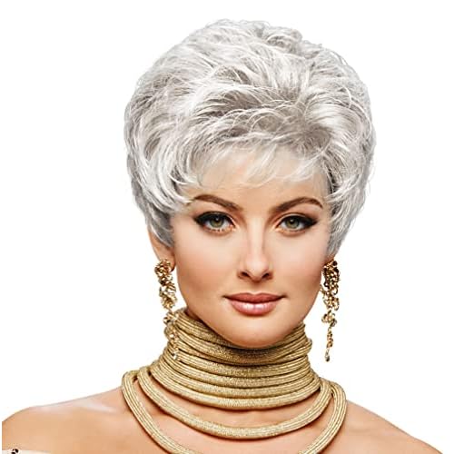 hairuwear Eva Gabor Acclaim Short Layered Average Size Comfort Cap Wig, Burnished Snow