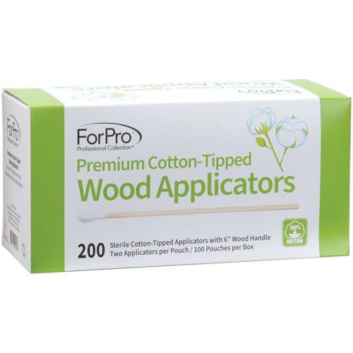 ForPro Premium Cotton-Tipped Wood Applicators, 200-Count Sterile Cotton Swabs with 6" Wood Handle for Medical, Personal Care, Travel, Individually Wrapped in Pairs