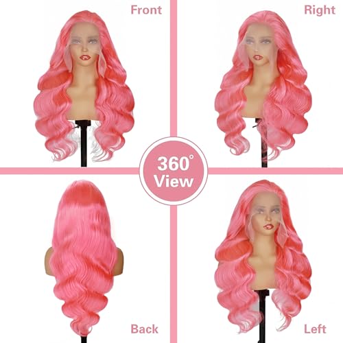 32 Inch Pink Wig Human Hair 13x4 Body Wave HD Lace Front Wigs Pre Plucked With Baby Hair 200 Density Color Lace Frontal Wigs Human Hair Glueless Wigs for Women