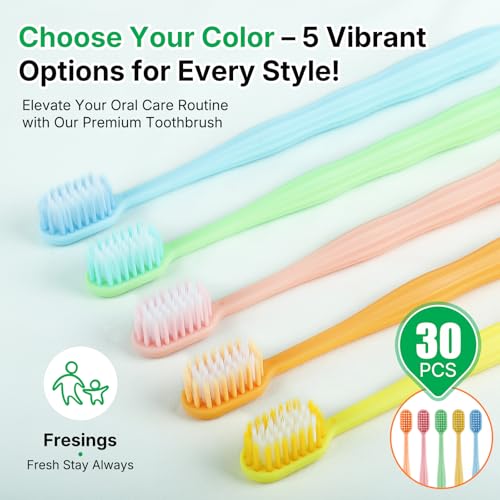 30 Pack Premium Disposable Toothbrushes Bulk ? Individually Wrapped Soft Bristle Toothbrushes for Travel, Hotel Guest, Donation, Kids, Adults ? Single Use, Family & Emergency Hygiene
