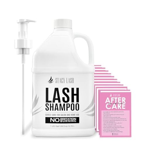 STACY LASH Eyelash Extension Shampoo 1US Gal / 128 fl.oz. / 3.78L / Eyelid Foaming Cleanser/Safe Wash for Extensions & Natural Lashes/Supplies for Professional & Home Use / 50 Aftercare Cards