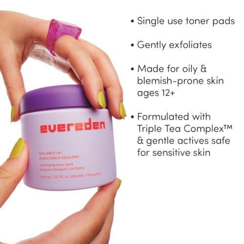 Evereden Balance Up Toner Pads for Face - Clean and Vegan Teen Water-Based Face Toner Pads with Green Tea, Chamomile, and White Tea for Oily and Pimple-Prone Skin - Balanced Skin & Clog-Free Pores