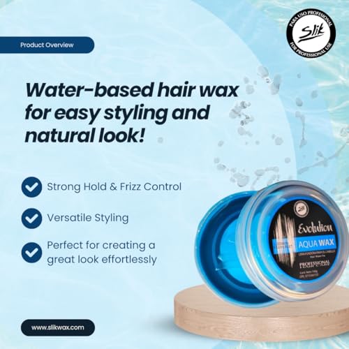 SLIK Aqua Wax Water-Based Hair Styling Wax 140g / 4.9oz - Strong Hold, Frizz Control, Easy Wash Out - Unisex Hair Wax for Men, Women, Teens, and Kids - 2 Packs