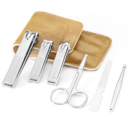 6-Piece Nail Clippers Set for Men Toe and Fingernail Clippers Kit with Travel Case Mens Manicure Nail Grooming Kits Gift for Dad Husband Boyfriend Men¡¯s Personal Care Essentials