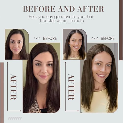 Hair Toppers for Women Real Human Hair, 360¡Æ 3D Human with Thinning Upgrade Middle Part Clip in Bangs Topper Hair Pieces for Women Daily(Medium Dark Brown, 18 Inch-3D-Side)