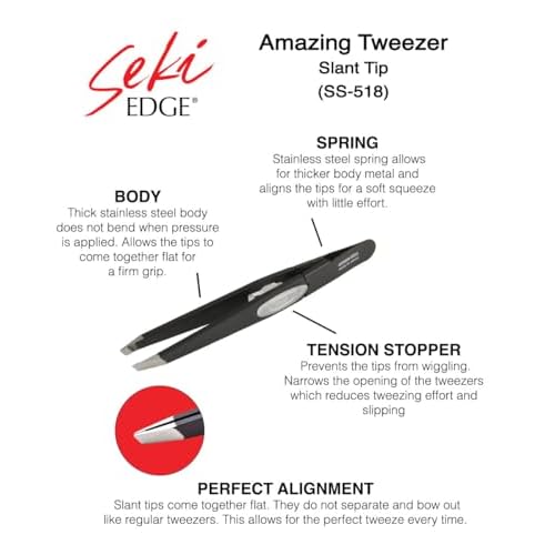 SEKI EDGE SS-518 Amazing Tweezer - Slant Tip Stainless Steel Black