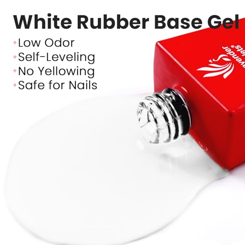 Lavender Violets Milky White Builder Base Coat and Top Coat Set, 15ml Base Gel Glossy No Wipe Top Gel Shiny Effect Building Extension Enhance Harden for Weak Thin Nails A102A112