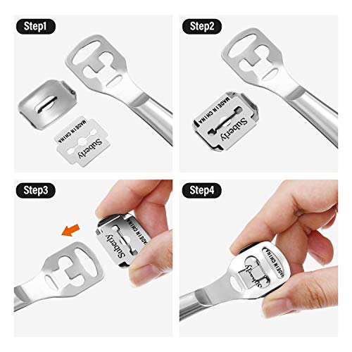 52 Pieces Callus Shaver Set, 50 Replacement Slices Blades 1 Stainless Steel Callus Shaver and 1 Foot File Head Foot Care Tools Hard Dry Skin Remover for Hand Feet