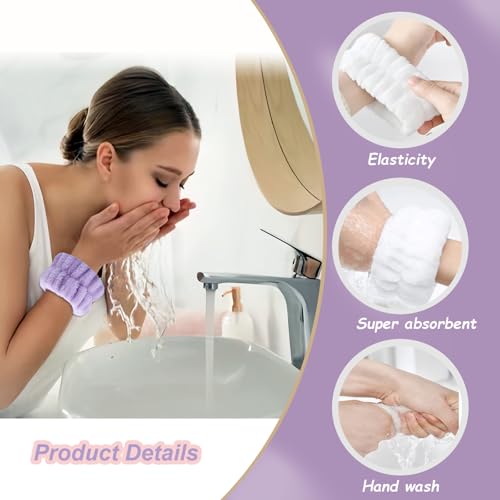 20 Pcs Wrist Bands for Washing Face, Absorbent Face Washing Wristbands, Spa Wrist Towels Beauty Towel Bands Arm Bands for Washing Face for Prevent Water from Running Down Arms