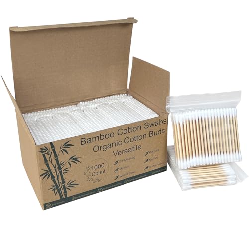 Eyxformula 1000 Count Wooden Cotton Swabs, Sustainable Bamboo Sticks & Soft Tips, Natural Organic Cotton Buds for Ear Cleaning, Makeup Removal, Craft Projects, Personal Care, Pet Care, Household Use