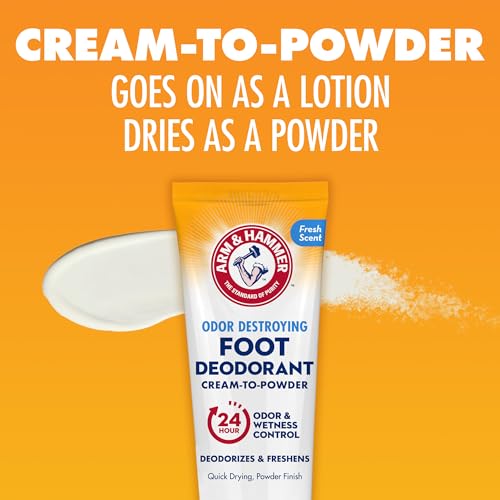 Arm & Hammer Cream to Powder Foot Deodorant, 24 Hour Protection Odor & Wetness Protection, Effective and Long Lasting Antiperspirant, Apply as Cream Dries to Powder (3 Pack)