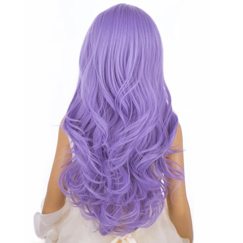 Purple Wig for Kids Girls - Long Wavy Curly Synthetic Wig with Wig Cap