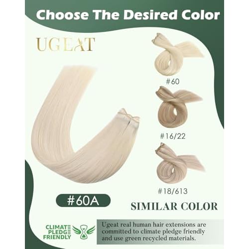 Ugeat Blonde Weft Hair Extensions Human Hair 24 inch Remy Real Hair Sew in Extensions Platinum Blonde Long Hair Extensions Weft For Women 105G