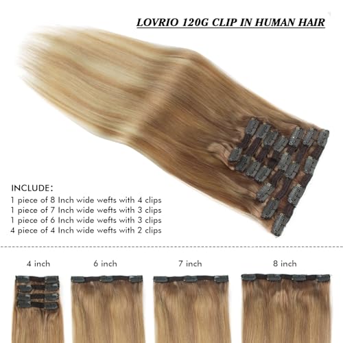 Lovrio 22 inch 140g balayage clip in hair extensions Ash Brown/Light Chestnut Brown Fading to Dirty Blonde and Platinum Blonde B8-18-60 7 pieces 18 clips