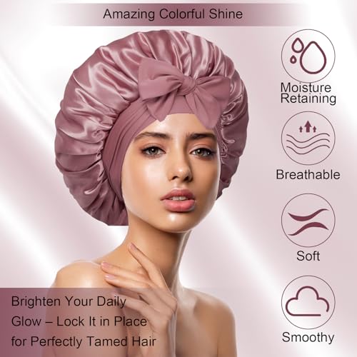 Silk Bonnet for Women, Satin Bonnet for Sleeping, Large Sleep Cap with Elastic Tie Band for Curly Hair