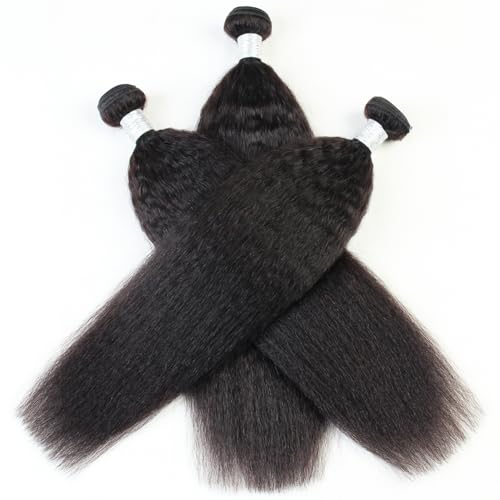Weave Bundles Human Hair 20 20 20 inch Yaki Straight Bundles Kinky Straight Weave 12A Brazilian Remy Hair Real Unprocessed Virgin Human Hair Extensions Natural Color