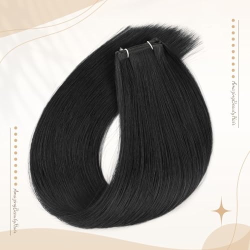 ABH AMAZINGBEAUTY HAIR Genius Weft Hair Extensions Human Hair Sew in Hair Extensions Real Human Hair Weft Extensions Straight Sew in Human Hair Extensions 60G, Jet Black #1, 18 Inch