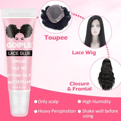 Wig Glue for Lace Front Lace Wigs, 0.5 OZ Waterproof Lace Front Wig Glue for Wigs, Strong Hold Transparent Adhesive for Hair Replacement Invisible Hair Bonding Wig Adhesive (4PCS)