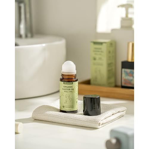 Castor Oil Roll on for Belly, Face, Body, Under Eyes ?Certified Organic, Cold Pressed, Hexane Free, Unrefined ? Glass Bottle Pure Roller Ball Castor Oil to Moisturize Skin - 1.7 fl. oz Large Size