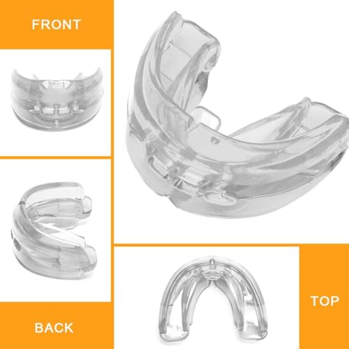 Coolrunner Double Braces Mouth Guard, Sports Athletic Mouth Guards Youth Mouthguard for Upper and Lower Teeth Protection Required for Youth, Teenager and Adults (Blue) (Blue+Transparent)