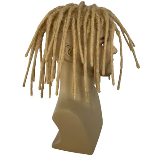 12inch Transparent Full Lace Base Afro Dreadlock Extensions Toupee For Men and Women, 0.6cm Loc Extensions Human Hair Dreadlock 10x8inch #613 Blonde Color
