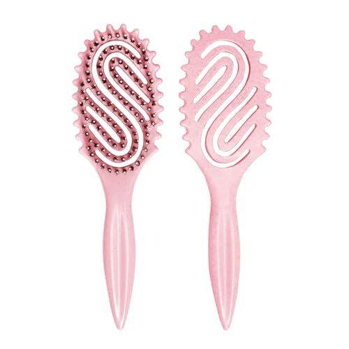 Curly Hair Brush, Curl Defining Brush with Soft Boar Bristles for Combing, Shaping, and Styling Curly Hair Suitable for All Women and Men with Wet & Dry Hair(Pink)