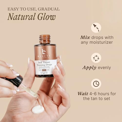 Self Tanning Drops - USA Made with Natural & Organic Ingredients, Medium Face Tanning Drops to Add to Lotion, Moisturizing Bronzing Tanner for Face & Body, Toxin Free Tanner for Fake Tan