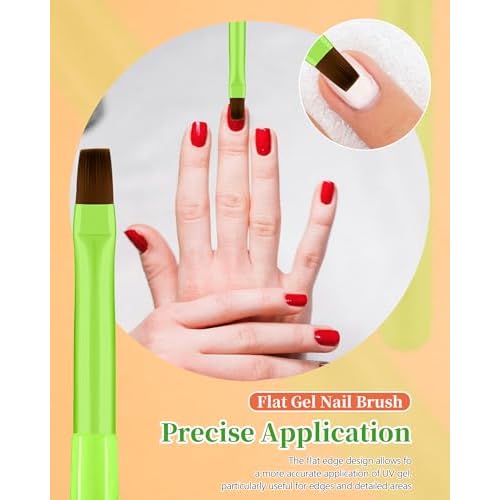 3PCS Nail Polish Clean Up Brush, Round&Falt&Angled Acetone Resistant Nail Brush for OPI Nail Polish Remover, Fingernail Cleaning Brushes at Home Nail Art and Designs(Bright Green)