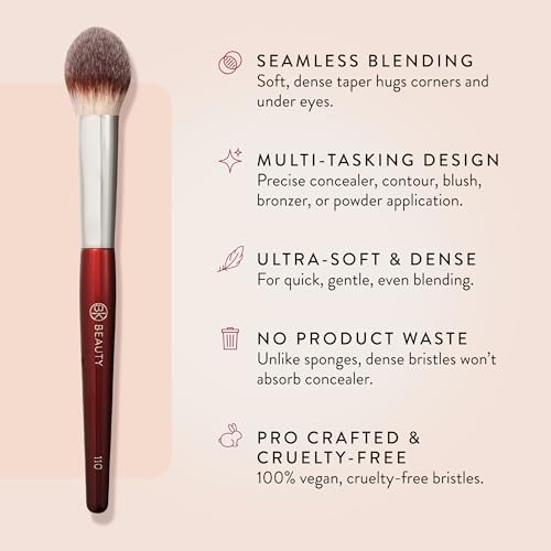 BK BEAUTY 110 LARGE CONCEALER BRUSH ? Dense Tapered Under-Eye Concealer Brush for Quick Blending, Full Coverage Finish, No Product Absorption