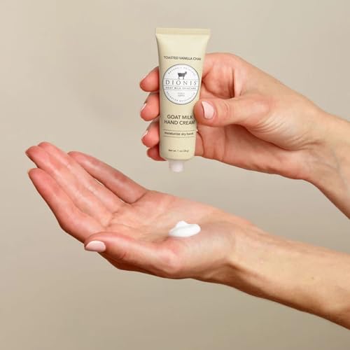 Dionis Goat Milk Skincare Hand Cream Set of 2 - Cruelty Free, Paraben Free Travel Size Moisturizer Duo, Ocean Mist and Toasted Vanilla Chai Scented 1oz Mini Lotions For Dry Hands in a Gift Box