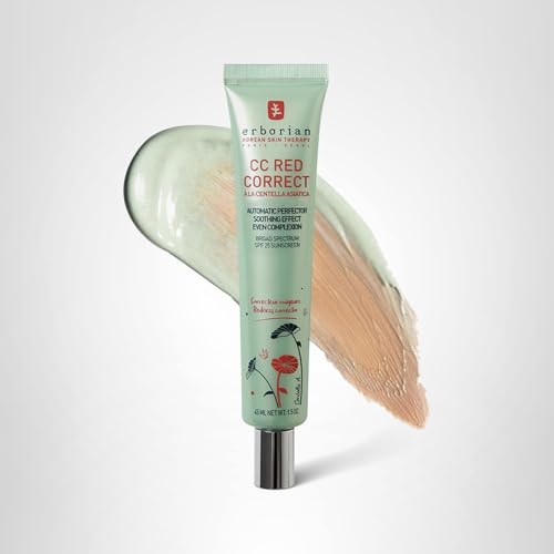 Erborian CC Red Correct - Skincare-First Green Color Corrector with Centella Asiatica, Illuminating Color Corrector with Redness Coverage & SPF 25 - Cica, Korean Skincare, 1.5 Oz