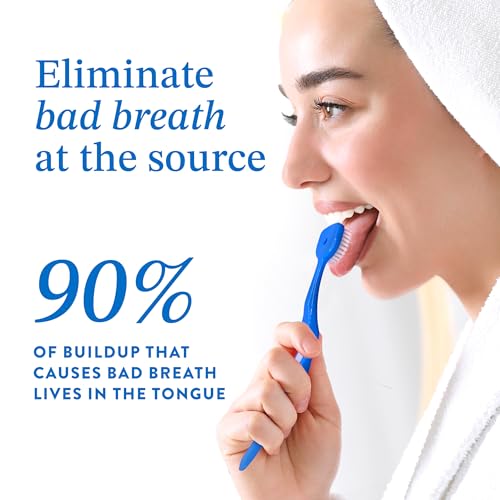 Soft Bristle Tongue Brush for Adults (1 Pack), Reduce Bad Breath & Improve Oral Hygiene, Tongue Scraper Brush Ergonomic Handle & Protective Cap, Tongue Cleaner for Adults, Tongue Scraper for Adults