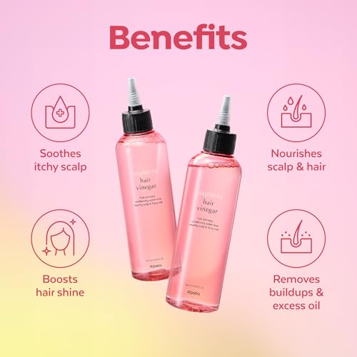 A¡¯PIEU Raspberry Hair Vinegar - Deep Scalp Clean & Detox for Oily Scalp, Buildup & Dandruff Scalp Treatment, pH-Balancing Rinse for Fresh, Shiny Hair, Korean Hair Care, 6.76 fl oz