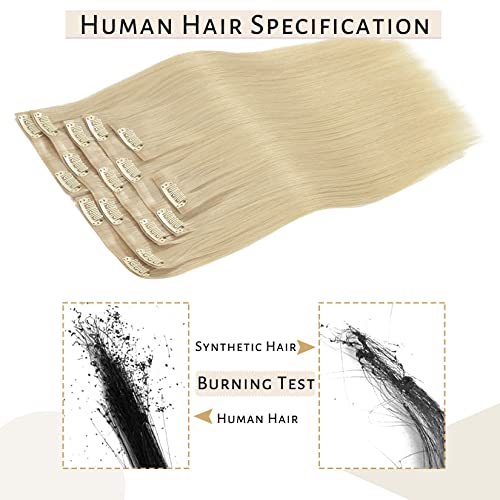 Caliee Straight Clip in Hair Extensions Human Hair 7Pcs 110G Invisible PU Weft Clip in Human Hair Extensions 60A Platinum Blonde Real Hair Extensions Clip in Human Hair for Women 18Inch