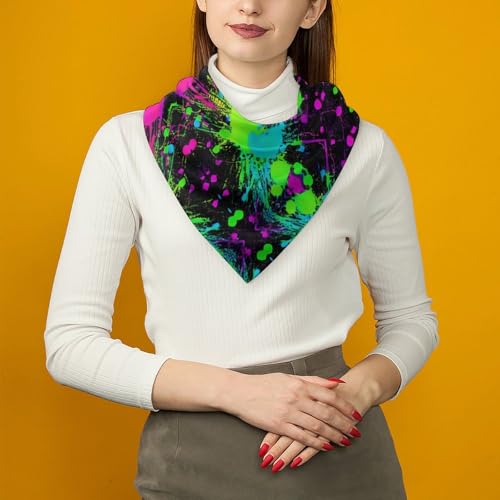 Rainbow of Neon Paint Splatters Bandana for Men Women Square Headscarf Handkerchief Silk Neck Scarf Headbands