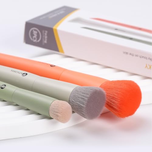 KINGMAS 3Pcs Foundation Brush Contour Concealer Brush Set, Under Eye & Blusher Brush Face Kabuki Makeup Brushes