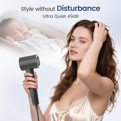 Hair Dryer with Diffuser,1-4min Fast Dry by 1400w, 3 Heat/Cool Wind Level,0.86lb Lightweight, 49db Low Noise, 2 Billion Plasma, Industry-Leading High-Speed Brushless Motor Blow Dryer for Home Travel