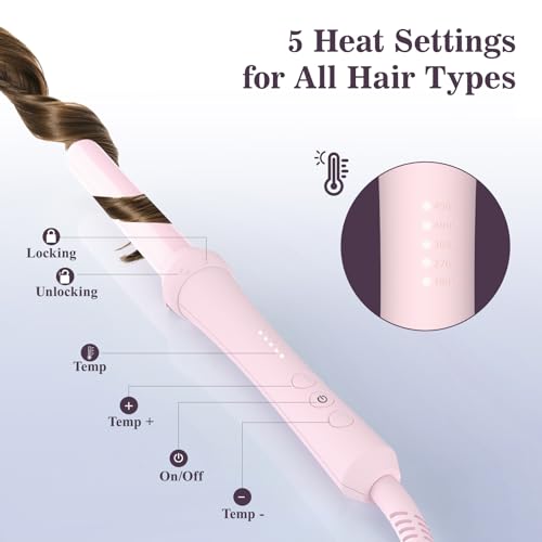 Curling Iron Set 7-in-1, Curling Wand Set with 7 Interchangeable Barrels Included A Heated Round Brush, 3 Hair Crimper, Ceramic Coating Protect Hair, with Gift Package (0.6"-1.25") Pink
