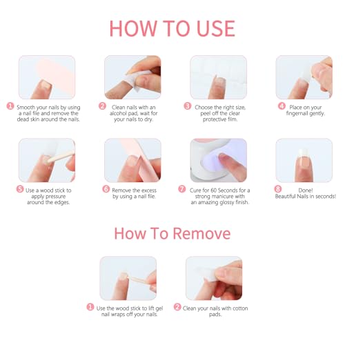 Semi Cured Gel Nail Strips - White French Tip, Clear Base with Silver Glitter Line, 20 Pcs DIY Gel Nail Wraps, Beginner-Friendly, Salon-Quality, UV Light Required