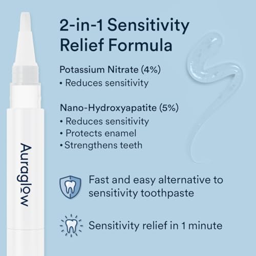 Auraglow Sensitive Teeth Relief Serum Gel, Reduces Tooth Sensitivity with Potassium Nitrate and Nano Hydroxyapatite, Remineralization Gel, Strengthens Teeth & Protects Enamel, 40+ Treatments, 4ml