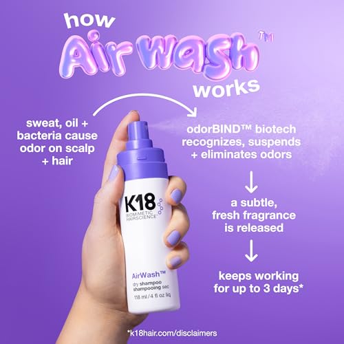 K18 AirWash¢â Dry Shampoo, Non-Aerosol, Balances Scalp & Controls Excess Oil Production
